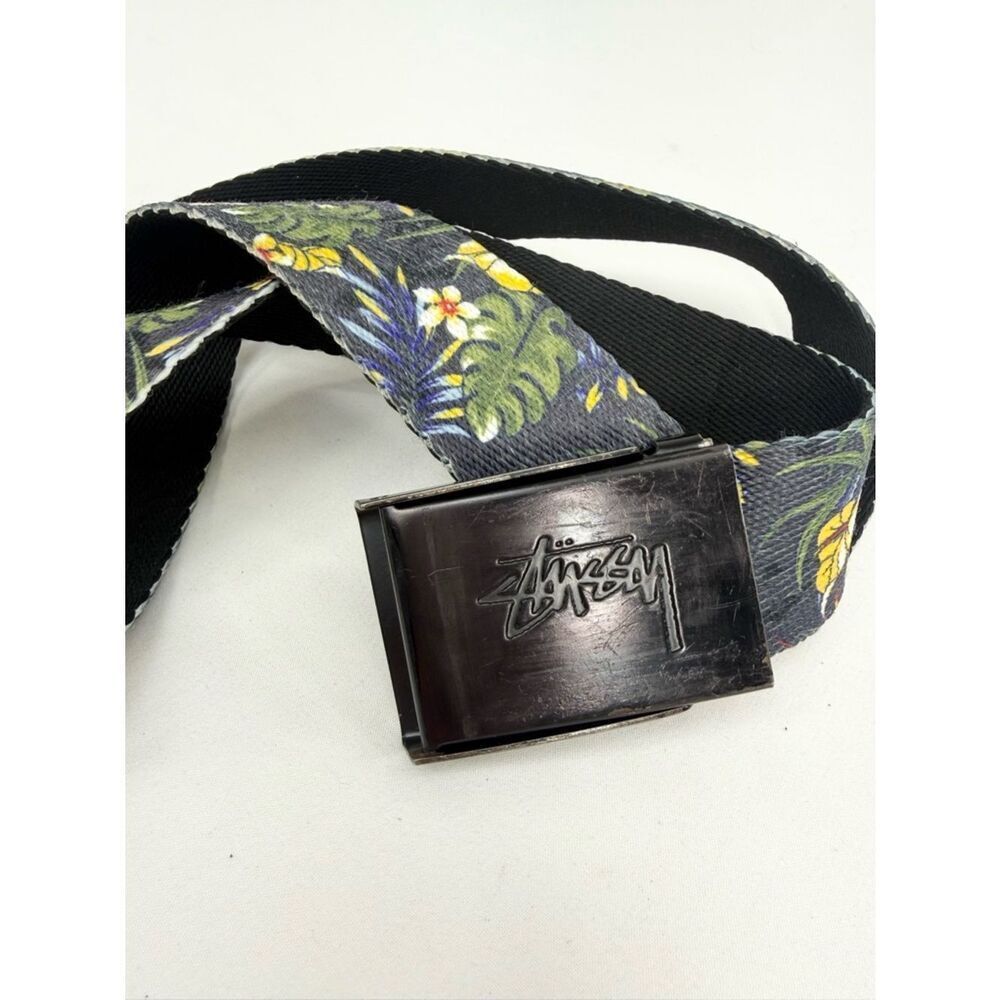 Stussy Navy Blue Yellow Tropical Floral Adjustable Nylon Unisex Belt
